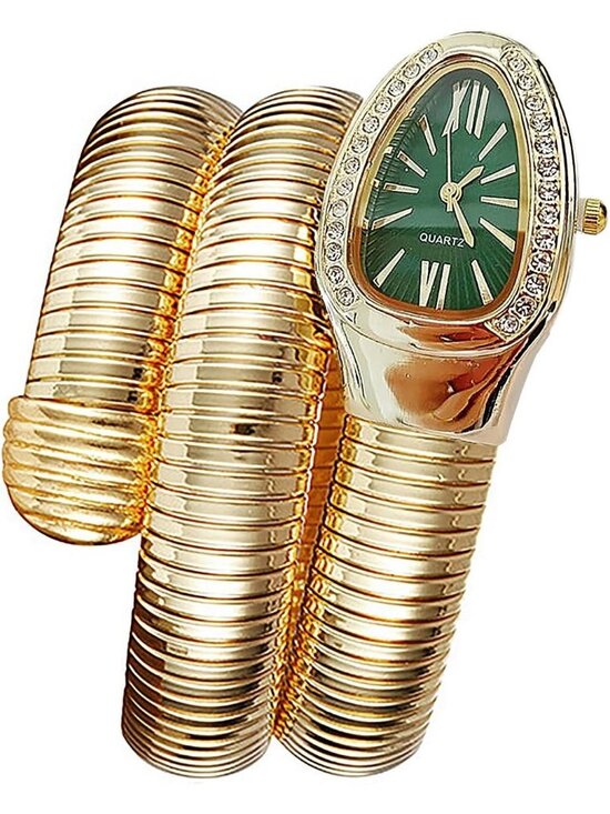 Women\'s Green Analog Quartz Asymmetrical Snake Shape Bangle Fit Bracelet Watch main image 4